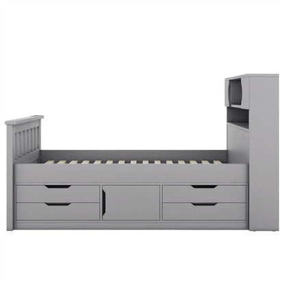 Twin/Full Captain Platform Bed With 4 Drawers And Storage Bookcase Headboard
