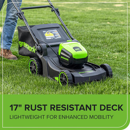 Greenworks 60V 17 inch Brushless Push Lawn Mower And 13 inch String Trimmer Combo With 4.0Ah Battery And 3A Charger