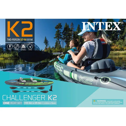 Intex Challenger K2 Inflatable 2-Person Recreational Kayak With Paddles And Hand Pump - 68306EP