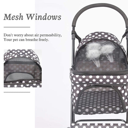 Foldable Pet Travel Stroller For Cats & Dogs, Waterproof, 4 Wheels, Black