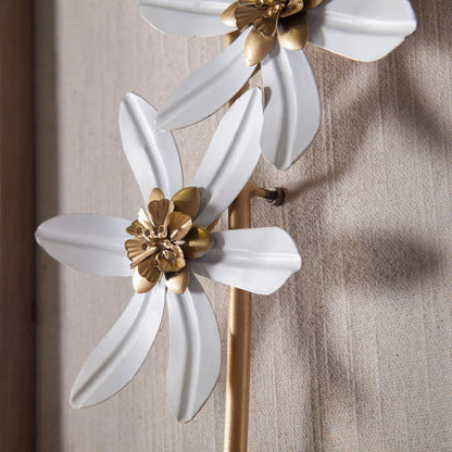 Metal Flower Wall Decor With Wood Frames, White And Gold, Set Of 2 - 23.6in H x 11.81in W x 1.2in D