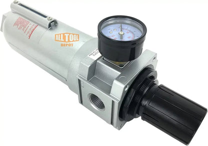 NPT Compressed Air In-Line Filter Regulator Combo, Metal Bowl, 5 Micron, 7 To 175 PSI - Auto Drain