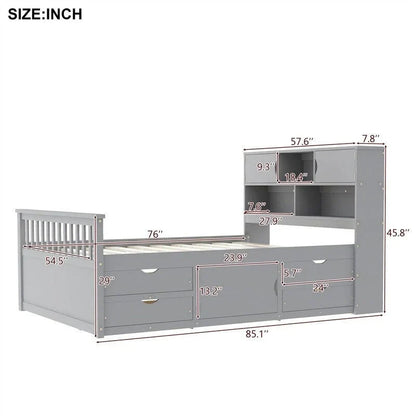 Twin/Full Captain Platform Bed With 4 Drawers And Storage Bookcase Headboard