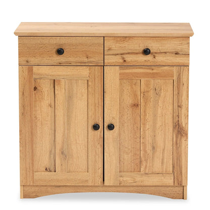 Baxton Studio 2-Door Buffet Kitchen Cabinet, Oak Brown Finished Wood - Lauren