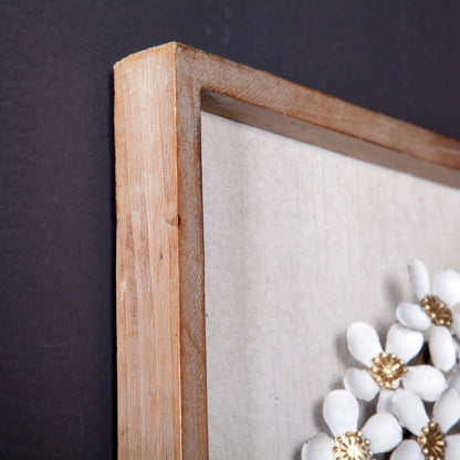 Metal Flower Wall Decor With Wood Frames, White And Gold, Set Of 2 - 23.6in H x 11.81in W x 1.2in D