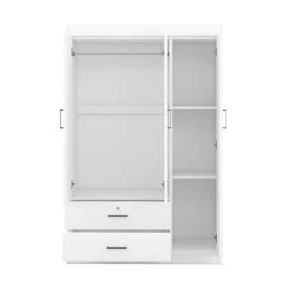 3-Door Wardrobe With 2 Drawers, Shelves And Hanging Rail