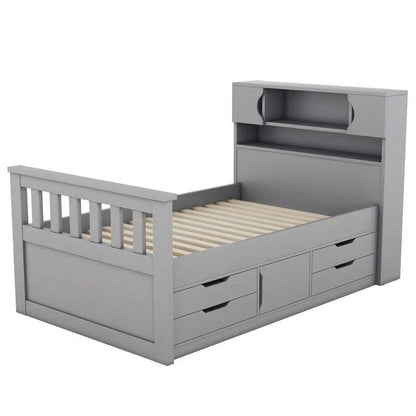 Twin/Full Captain Platform Bed With 4 Drawers And Storage Bookcase Headboard
