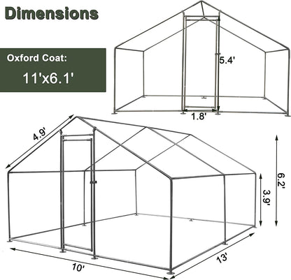 Metal Walk-In Chicken Run Cage With Cover, 10'L X 6.6'W X 6.56'H