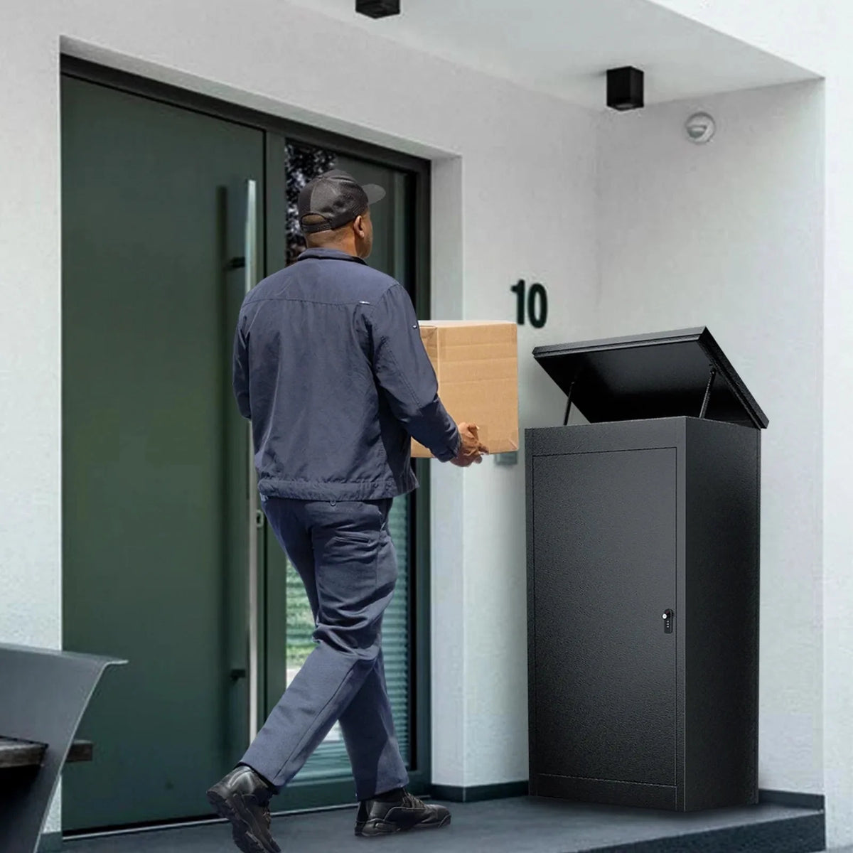 Gaonala Steel Package Delivery Box 19.6x14.4x44.9in Lockable Weather-Resistant Black