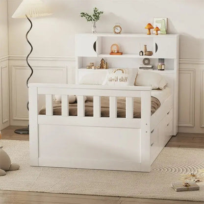 Twin/Full Captain Platform Bed With 4 Drawers And Storage Bookcase Headboard