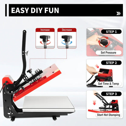 16 in x 20 in Clamshell Semi-Auto Open Heat Press Machine With Slide-Out Function