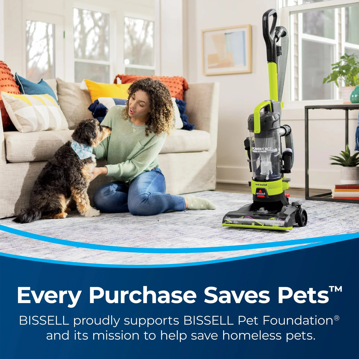 BISSELL PowerForce Helix Rewind Pet Deluxe Bagless Upright Vacuum, Green - 3335