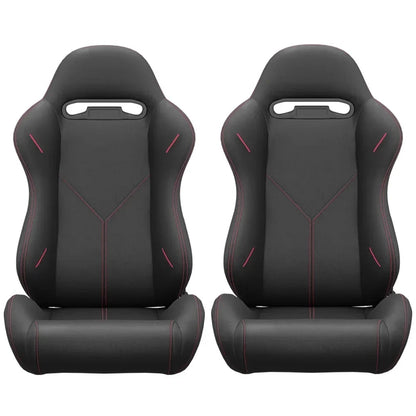 2PC Universal Reclinable Bucket Racing Seats With Adjustor Slider - Red PVC Leather