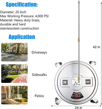 Twinkle Star 15 Inch Stainless Steel Pressure Washer Surface Cleaner With 2 Extension Wands And 2 Replacement Nozzles