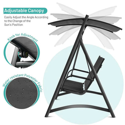 3-Person Aluminum Outdoor Patio Porch Swing Chair Bench Glider With Adjustable Canopy - Gray