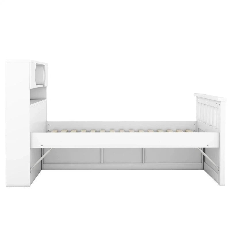 Twin/Full Captain Platform Bed With 4 Drawers And Storage Bookcase Headboard