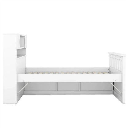 Twin/Full Captain Platform Bed With 4 Drawers And Storage Bookcase Headboard