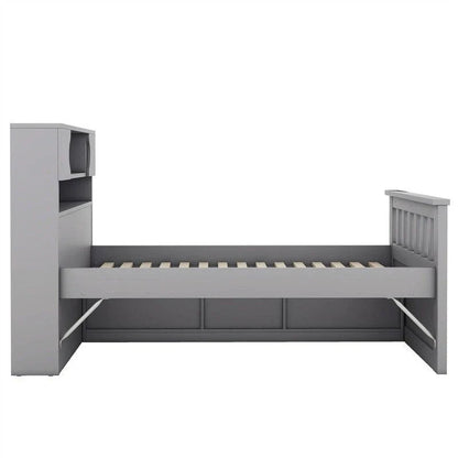 Twin/Full Captain Platform Bed With 4 Drawers And Storage Bookcase Headboard
