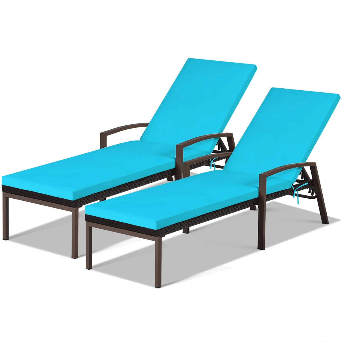Costway 2 PCS Patio Rattan Chaise Lounge Chairs With Adjustable Backrest And Cushions - Red
