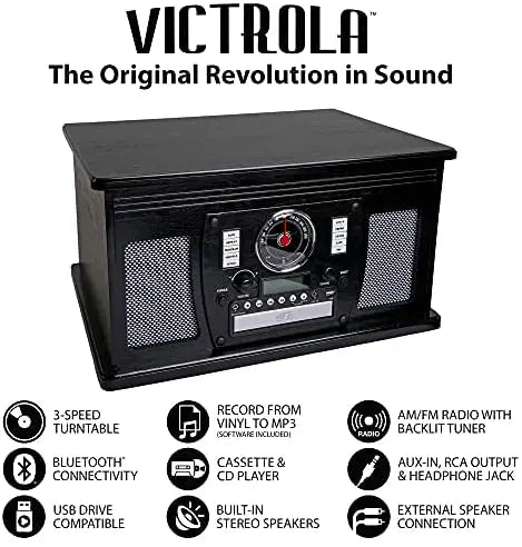 Victrola 8-in-1 Bluetooth Record Player With Built-In Speakers And Wireless Streaming