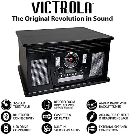 Victrola 8-in-1 Bluetooth Record Player With Built-In Speakers And Wireless Streaming