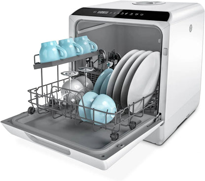Portable Countertop Dishwasher, 5-Liter Built-In Water Tank, Glass Door