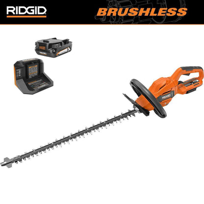 RIDGID 18V Brushless Cordless 22 in Hedge Trimmer Kit With 2.0 Ah Battery And Charger - R01401K