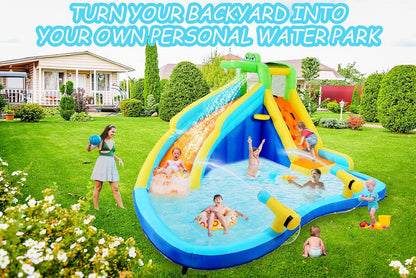 ROOJER 8-in-1 Kids Inflatable Bounce House Water Park With 450W Blower, 2 Water Cannons, Crocodile Sprinkler - B0C2HLK2R4