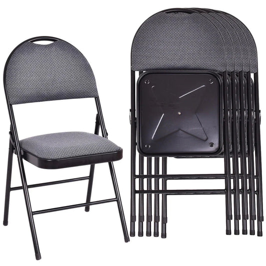 Costway Folding Chairs With Fabric Upholstered Padded Seats And Metal Frame - Set Of 6