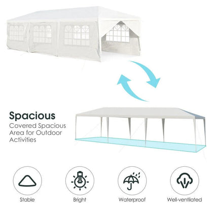 Outdoor Canopy Party Tent, 10 x 30 ft, 8 Removable Sidewalls, White