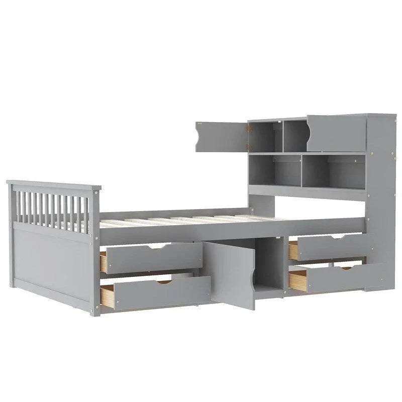 Twin/Full Captain Platform Bed With 4 Drawers And Storage Bookcase Headboard