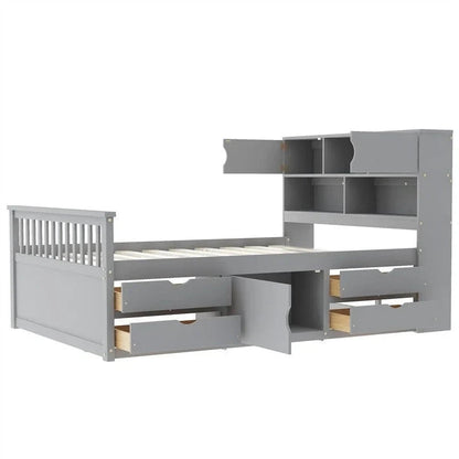 Twin/Full Captain Platform Bed With 4 Drawers And Storage Bookcase Headboard