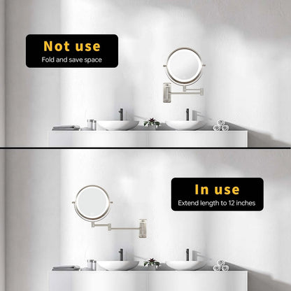 8 Inch Round Wall-Mounted Makeup Mirror, Rechargeable, 1X/10X Magnification, 3-Color LED Lights