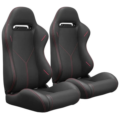 2PC Universal Reclinable Bucket Racing Seats With Adjustor Slider - Red PVC Leather