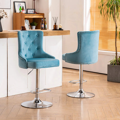 Alexent 2-Piece Swivel Bar Stools, Dark Blue, 43.7-51.6 H, 19.3 W x 18.1 D - Silver Footrest