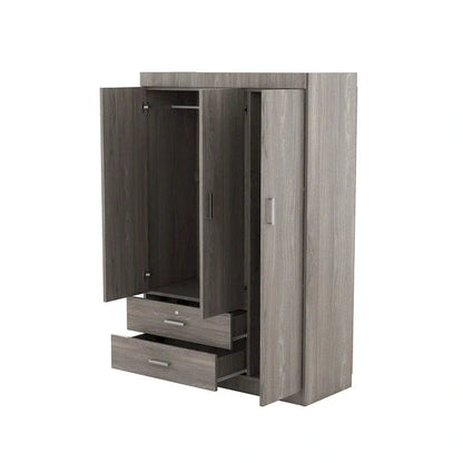 3-Door Wardrobe With 2 Drawers, Shelves And Hanging Rail