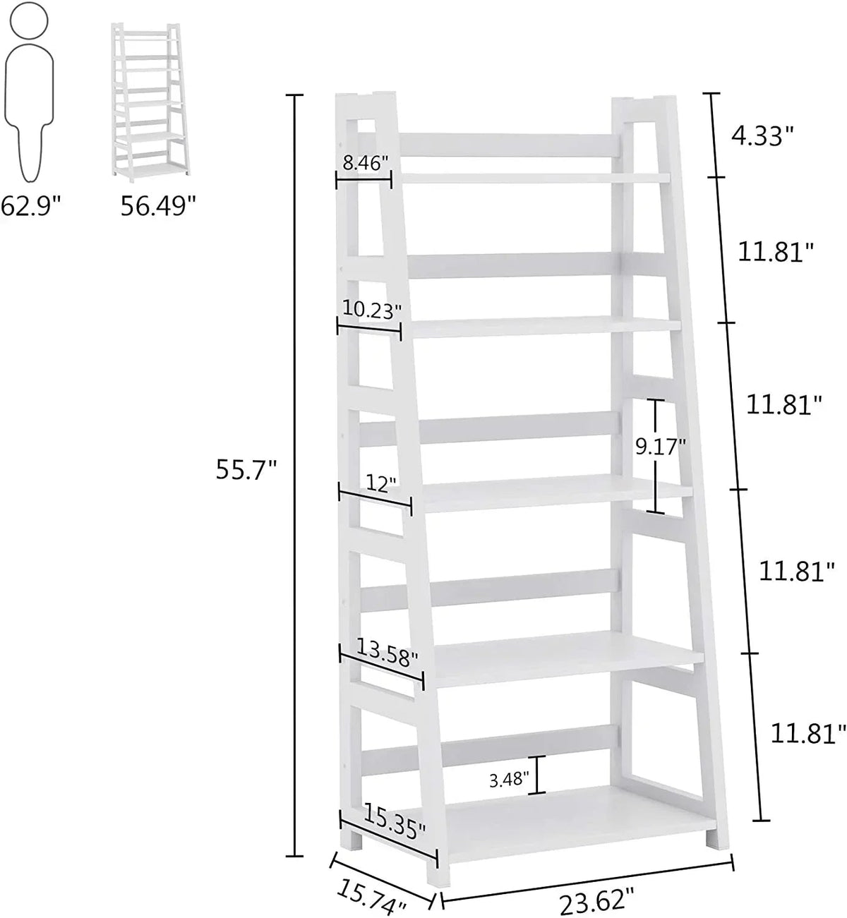 5-Tier Ladder Bookshelf Bookcase With 5 Shelves