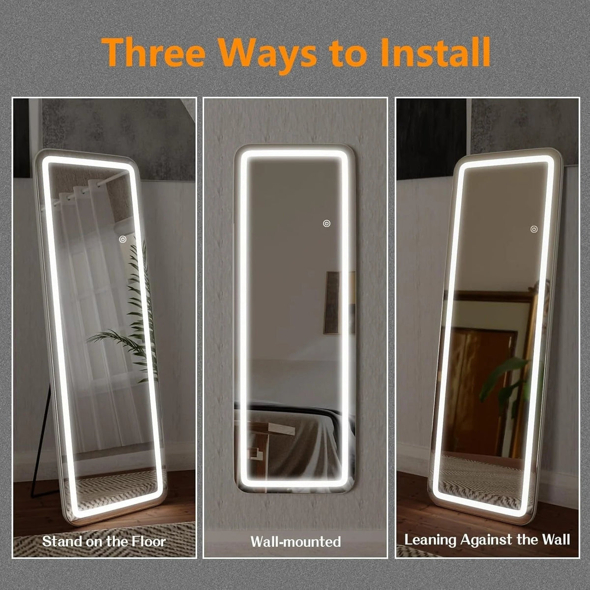 LED Full-Length Floor Mirror With Stand, 64 x 21 Inch