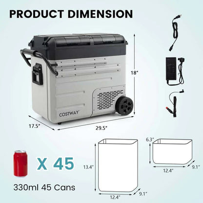 40-Quart Dual-Zone Portable Car Refrigerator Cooler Freezer With Wheels