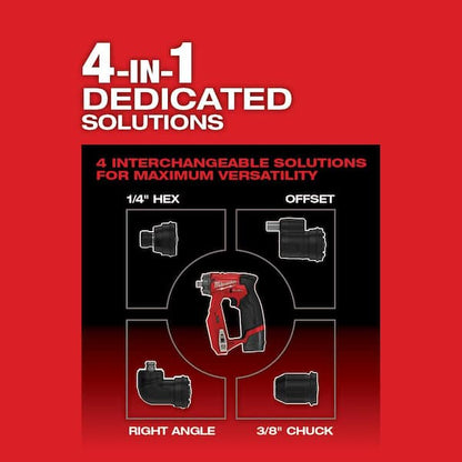 Milwaukee M12 FUEL 12V Lithium-Ion Brushless Cordless 4-in-1 3/8 in. Installation Drill Driver Kit With 4 Tool Heads