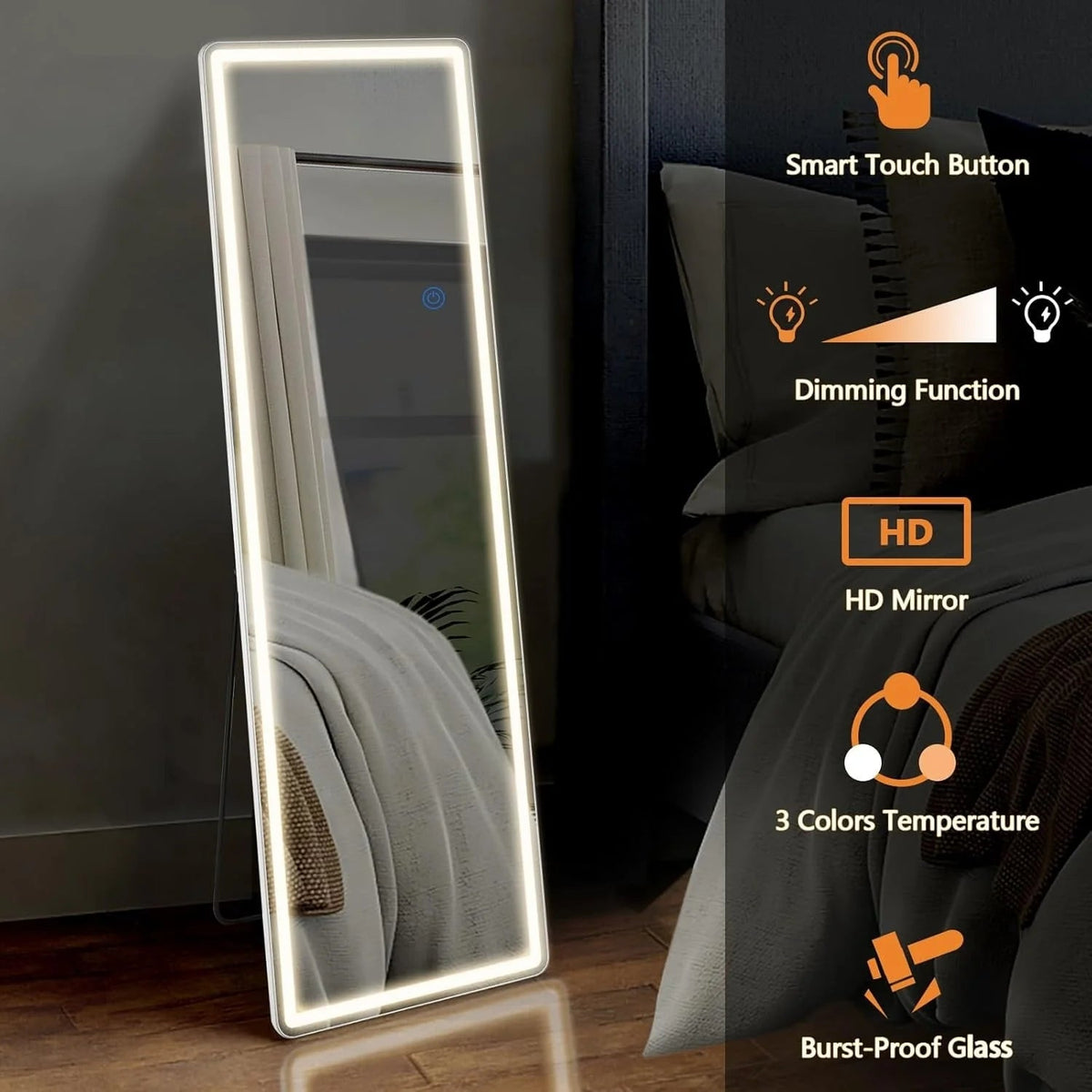LED Full-Length Floor Mirror With Stand, 64 x 21 Inch