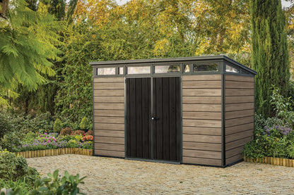 Keter Outdoor Storage Shed 11 x 7 ft, Walnut - Signature