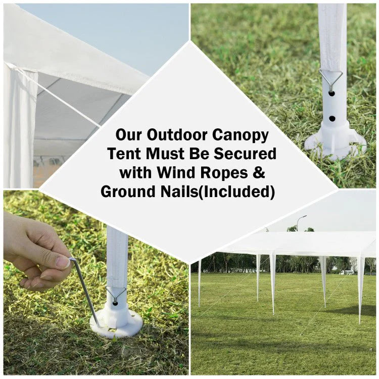 Outdoor Canopy Party Tent, 10 x 30 ft, 8 Removable Sidewalls, White