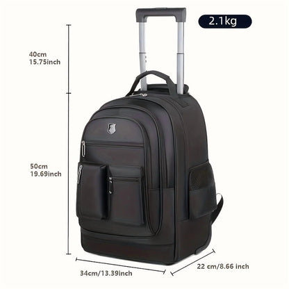 Rolling Backpack With Retractable Handle, Aluminum Frame, Oxford Fabric, Black