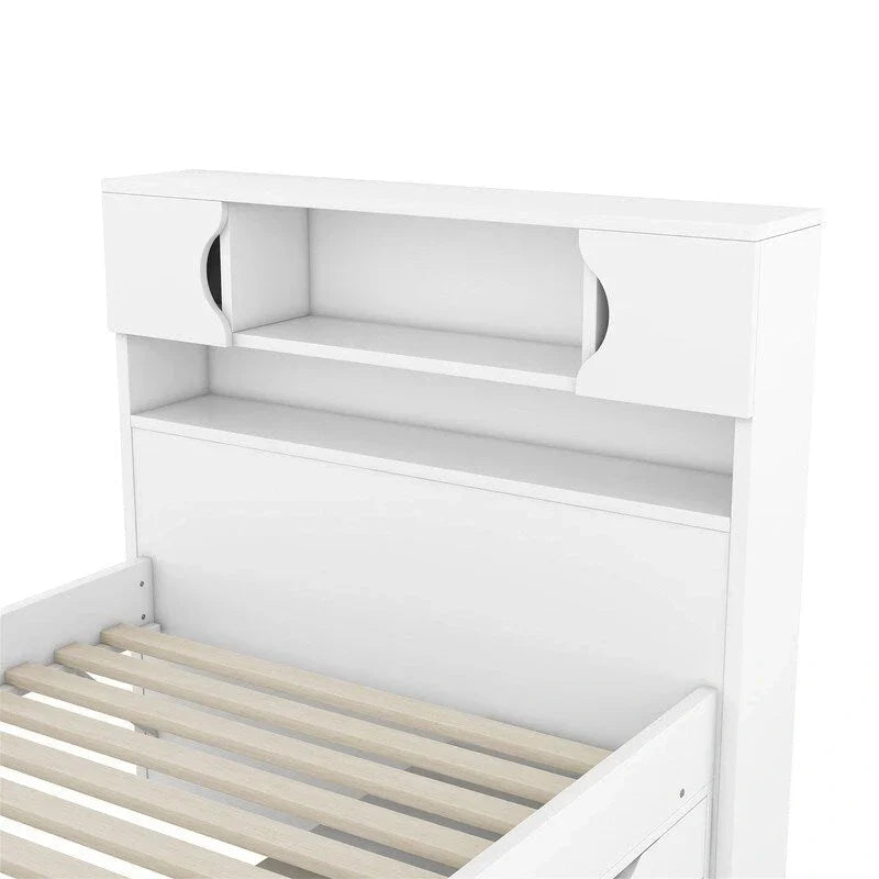 Twin/Full Captain Platform Bed With 4 Drawers And Storage Bookcase Headboard