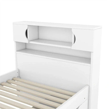 Twin/Full Captain Platform Bed With 4 Drawers And Storage Bookcase Headboard
