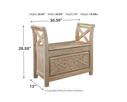 Signature Design by Ashley Accent Bench, Whitewash - Fossil Ridge
