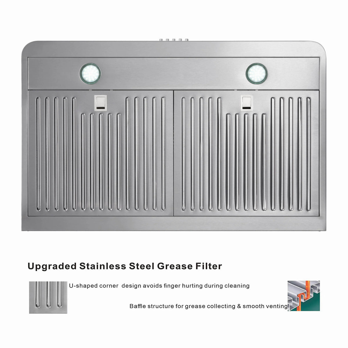 Everkitch 30 Inch Ducted Under Cabinet Range Hood, Stainless Steel, 400 CFM