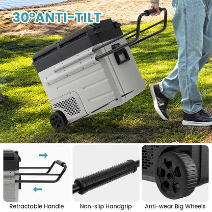 40-Quart Dual-Zone Portable Car Refrigerator Cooler Freezer With Wheels