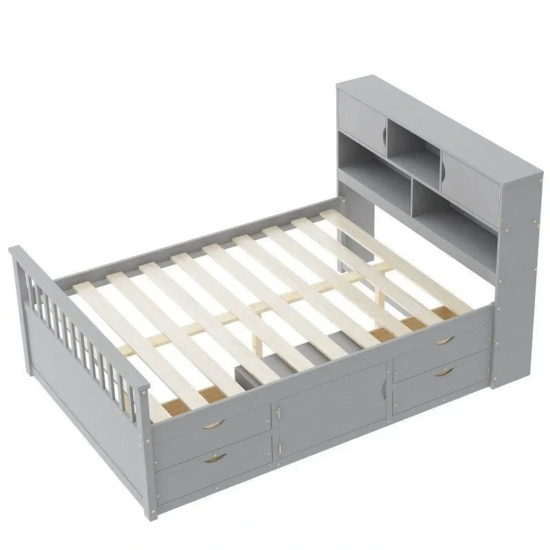 Twin/Full Captain Platform Bed With 4 Drawers And Storage Bookcase Headboard
